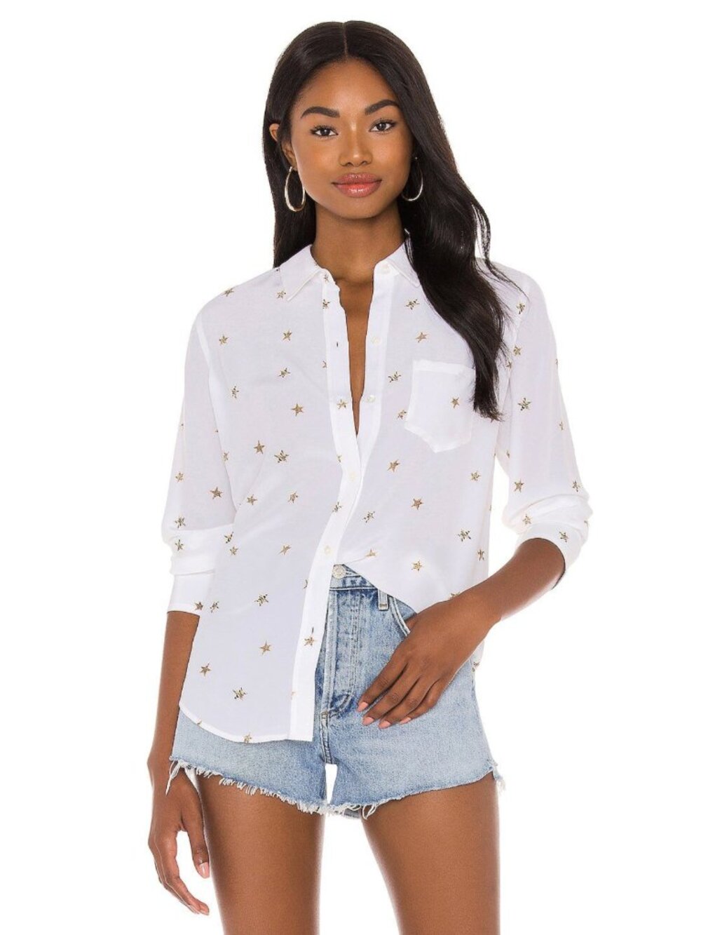 Rails Kate Silk Button-Up in Ivory Animal Stars Size L $198